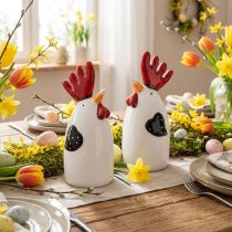 Article Figurines décoratives en céramique Poules et Coq rouge et blanc 7×6×15 cm - Lot de 2
