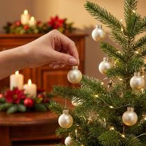 Article Mini boules de Noël en verre Ø2,5 cm, blanc perle, 22 pièces