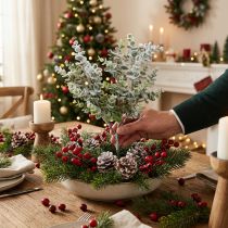 Article Branche de faux eucalyptus enneigée 48 cm pour décoration hivernale
