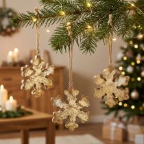 Article Flocon de Neige en Bois de Manguier Doré Ø10cm - Lot de 6
