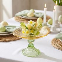 Article Plateau décoratif en verre jaune et pied vert floral 15 cm