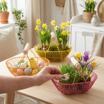 Article Panier en métal avec poignée en bois 17 cm – Lot de 6