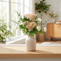 Article Bouquet de Boules de Neige Artificiel Vert Rose et Blanc 49 cm