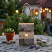 Article Lanternes en bois de bouleau avec étoile et cordelette 14,5 cm x 14,5 cm x H20 cm
