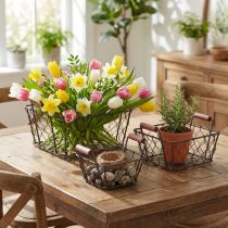 Article Set de 3 paniers en métal avec poignées en bois - Décoration et rangement