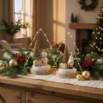 Article Décoration de table Noël LED Sapin doré avec figurines – Lot de 2, H 21 cm