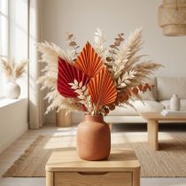 Article Mini palmes décoratives rouges et oranges en feuilles naturelles - Lot de 100