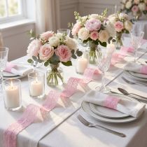 Article Ruban de dentelle rose, idéal pour la décoration de cadeaux, mariages et tables. Largeur : 35 mm. Longueur : 20 m.