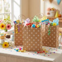 Article Sachet cadeau en papier kraft à pois blancs 18×22 cm - Lot de 50