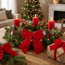 Article Lot de 3 nœuds décoratifs en tissu rouge 28 cm pour Noël