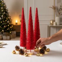 Article Lot de 3 sapins rouges décoratifs en bois – 40 cm