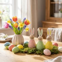 Article Figurines décoratives lapins en bois pastel avec perles – lot de 3