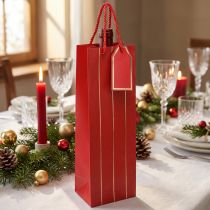 Article Sac Cadeau Bouteille en Papier Rouge et Or avec Poignées 9×12×36cm