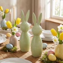 Article Figurines lapin de Pâques en céramique vert pastel – Set de 2, 22 cm