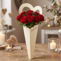 Article Lot de 12 cônes cadeau pour rose avec cœur et inscription "I Love You", 46 cm, crème