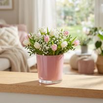 Article Pot décoratif en verre rose poudré Ø11,5cm H10,8cm