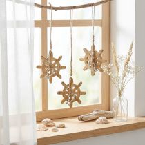Article Décoration suspendue gouvernail en bois et poisson argenté, Ø12 cm, lot de 3