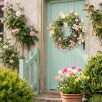 Article Couronne décorative fleurs artificielles crème et rose – Ø 33 cm