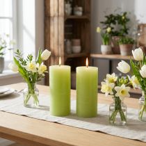 Article Bougies cylindriques vert citron 85×150mm, lot de 2
