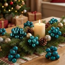 Article Boules de Noël miniatures en verre 20mm bleu opale brillant et mat avec fil 140 pièces
