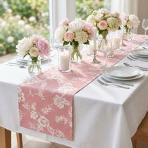 Article Tischband en coton motif floral rose 15 cm x 3 m
