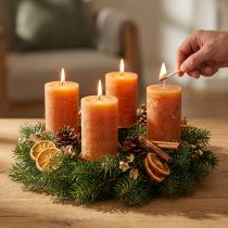 Article Bougies cylindriques orange foncé effet rustique 60x100 mm - Lot de 4