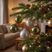 Article Boules de Noël en Verre Olive et Gris Argenté Ø7,5 cm - Lot de 12