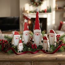 Article Figurines Père Noël en Bois Lot de 6 – Décoration de Table ou Maison 17 cm et 9,5 cm