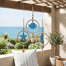 Article Suspension décorative maritime en bois avec clochettes H35cm (lot de 3)