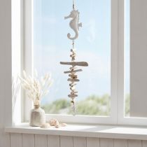 Article Guirlande Décorative Marine Bois Flotté et Hippocampes Blancs 55 cm