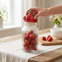 Article Bonbonnière en verre avec couvercle en céramique motif fraises Ø10,5cm H26cm