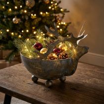 Article Coupe décorative en métal avec tête de renne dorée et patine antique Ø14 cm