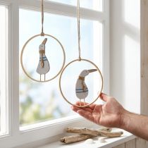 Article Décoration suspendue en bois motif canard Ø15cm – Lot de 4