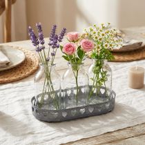 Article Mini-vases en verre avec plateau rond en métal gris 11,5 cm