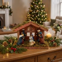 Article Crèche de Noël en Bois et Mois avec Figurines - 20x9x14 cm