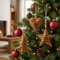 Article Décorations de Noël en Similicuir – Étoile, Sapin et Cœur, Lot de 3