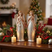 Article Figurines d'Anges de Noël avec Cœur, 19 cm, Lot de 2