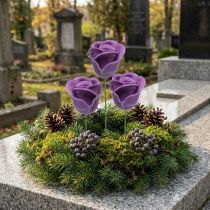 Article Roses décoratives en cire violette Ø6cm – Lot de 18