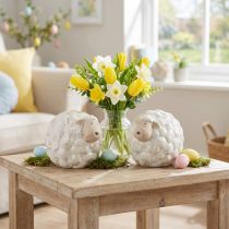 Article Set de 2 moutons décoratifs en céramique blanche 11 cm pour intérieur et extérieur