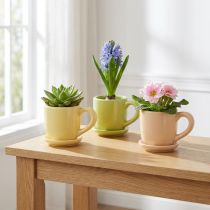 Article Tasses décoratives en céramique - Set de 3 couleurs chaudes avec soucoupes intégrées