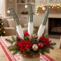 Article Figurine Noël sur tige en bois avec bonnet vert 57 cm – Lot de 4