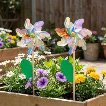 Article Moulin à vent irisé fleur avec feuille en bois, Ø17,5 cm, lot de 2