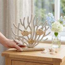 Article Décoration de table maritime en bois et métal avec coraux et poissons 30 cm