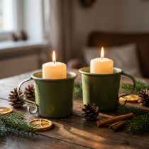 Article Set de 2 Porte-Bougies Vintage en Métal Vert Ø7cm H6cm