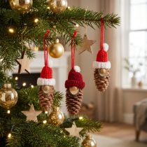 Article Lot de 12 décorations sapin lutins en pomme de pin rouge 9 cm