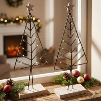 Article Mini sapins de Noël en métal et bois noir naturel - Lot de 2 - 28 cm