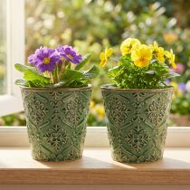 Article Lot de 2 cache-pots en céramique verte craquelée Ø10cm H13cm