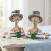 Article Figurines Femme d'Été avec Cocktail en Résine – Lot de 2, H10,5 cm