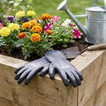 Article Gants de jardin en nylon taille 8 gris et noir avec revêtement bleu