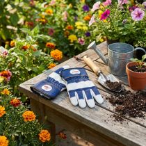 Article Gants de jardin pour enfants taille 6 bleu et blanc en coton et polyuréthane